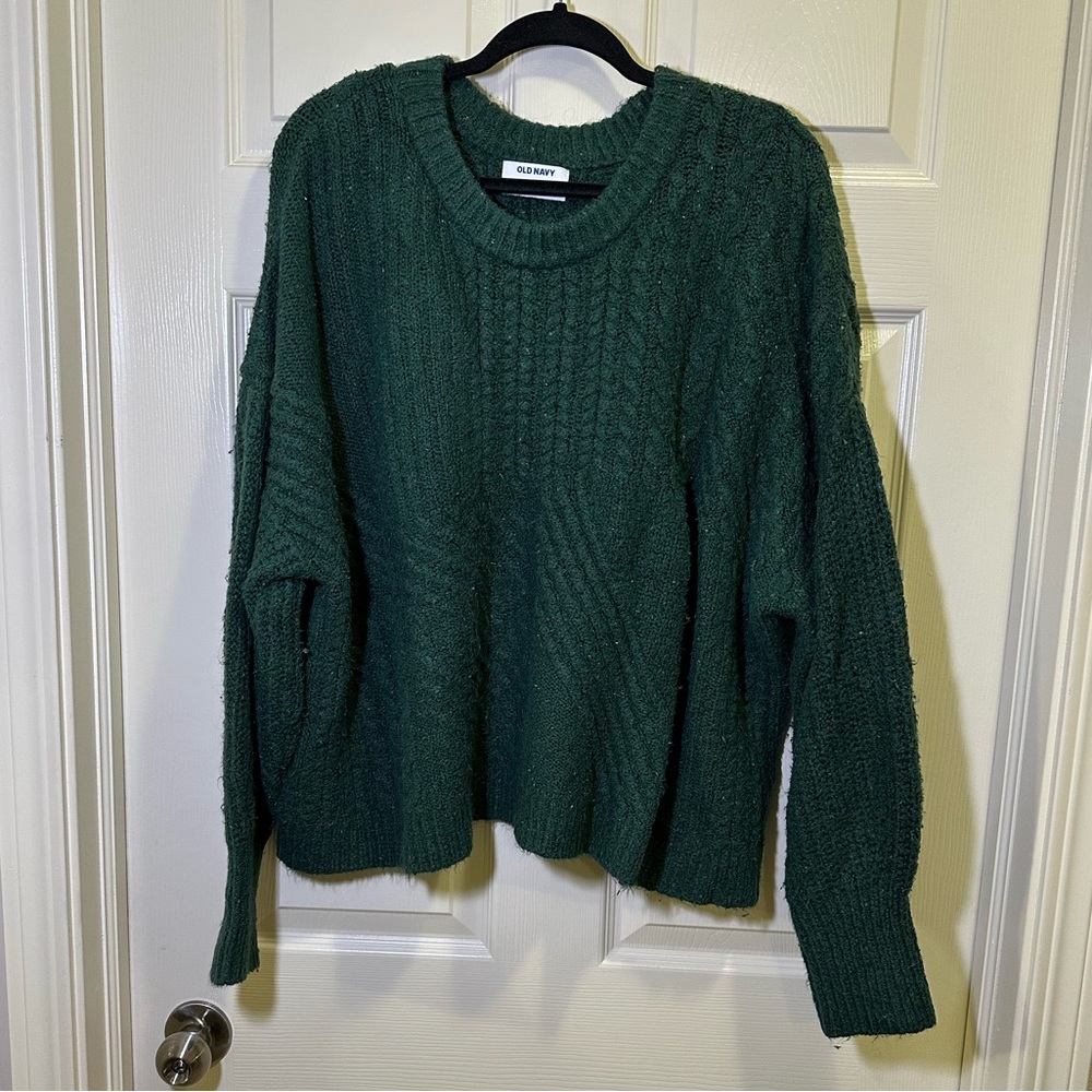 Old Navy Cable Knit Blouson Sleeve Cozy Oversized Sweater Size XXL Green - Picture 1 of 4
